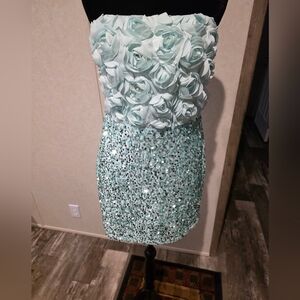 Mint Green Floral Sequin Dress